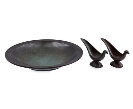 Just Andersen (1884-1943)Bronze decorative bowl and 2 pipe holders in the shape of a bird, design Just Andersen and marked on