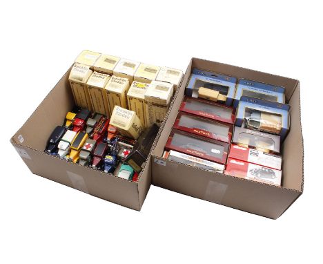 2 boxes with various brands of scale model cars