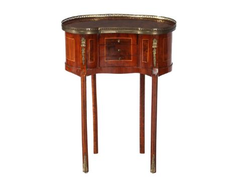 Classic kidney-shaped rosewood cabinet with bronze ornaments and drawers, based on an antique model, 73 cm high, 54 cm wide, 