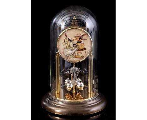 Goebel Hummel Anniversary Clock, Hum 750, battery movement under glass bell on copper base, 30 cm high, 19 cm diameter, in ma
