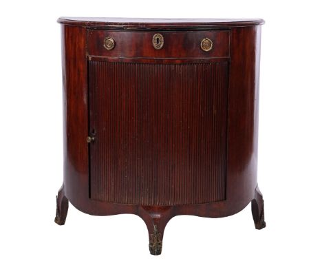 Mahogany veneer on oak demi lune 1-door roller shutter cabinet with drawer, Holland ca. 1840, 81 cm high, 79 cm wide, 41 cm d