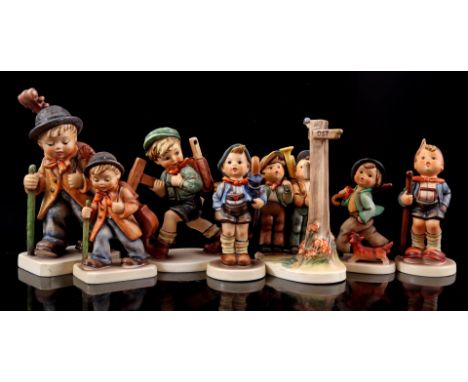 7 Goebel Hummel earthenware statues, largest 19 cm high, 2 with accompanying original box