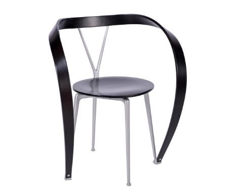 Andrea Branzi (1938-2023)Post Modernism curved blackened beech dining room chair on aluminium base, design Andrea Branzi vers