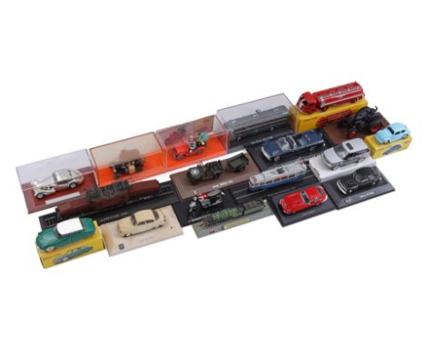 Lot of scale model cars, trains and motorcycles, brands Dinky Toys and Atlas