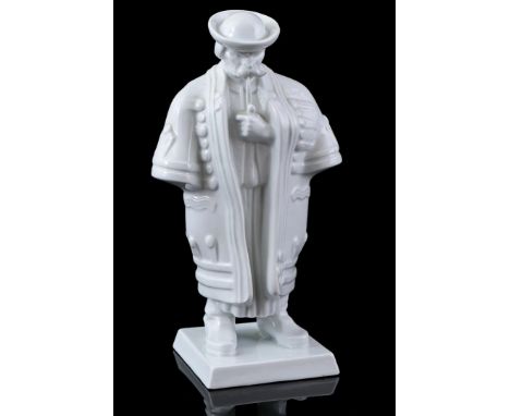 Herend Hungary, white porcelain statue of a Hungarian hussar with pipe, model number 5562, 32 cm high