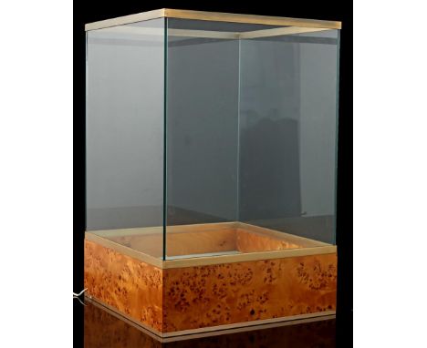 Maple veneer display case with lighting and brass edges, Italy 70.78 cm high, 50 cm wide, 50 cm deep