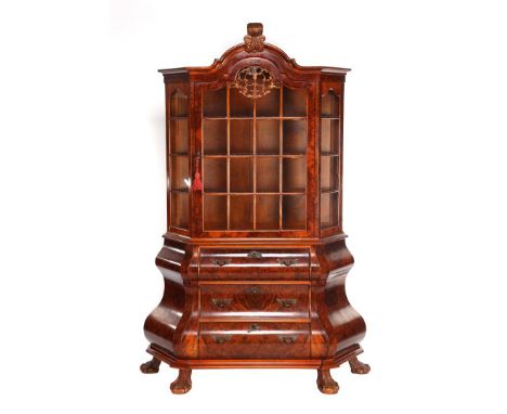 2-piece walnut with burl walnut porcelain cupboard based on an antique model, 213 cm high, 145 cm wide, 47 cm deep (crack in 