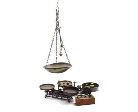 3 iron scales with copper bowls
