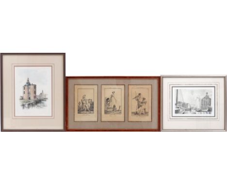 3 wall decorations; collage with 3 French prints, outer size is 31x53 cm, signed Bard Reindersma, Enkhuizen, etching 70/350, 