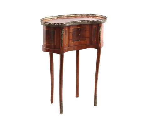 Classic kidney-shaped rosewood cabinet with bronze ornaments and drawers, based on an antique model, 73 cm high, 54 cm wide, 