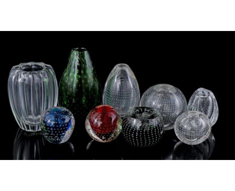 9 glass vases and ball vases including nail balls and beechnut model, design by Copier and Floris Meydam, smallest vase 6 cm 