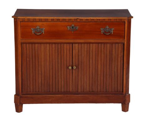 Mahogany veneer 2-door roller shutter cabinet with cubed edge and drawer, approx. 1820, 68 cm high, 81 cm wide, 33 cm deep