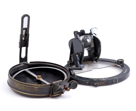 English airplane compass WWII, marked and numbered; Azimuth Circle No 4 Ref. No 6A/890, No 21586.H., 12.5 cm and 15 cm diamet