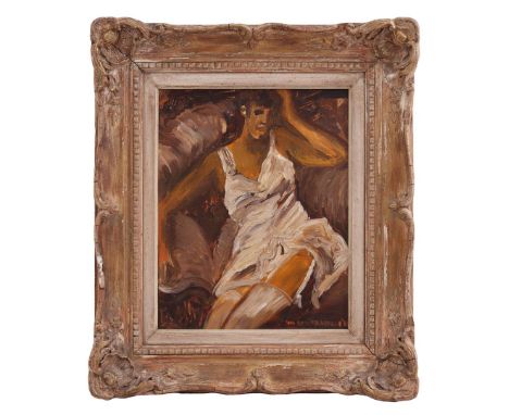 Signed van Bosstraeten, abstract portrait of a woman, panel 40x33 cm