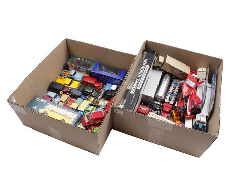 2 boxes with various brands of scale model cars, trucks, etc.