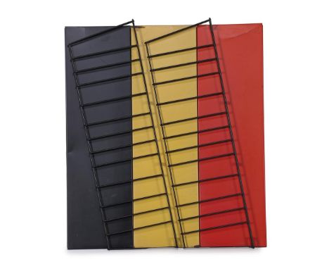 Adriaan Dekker (1923-1982)Polychrome metal wall rack, design Adriaan Dekker, executed by Tomado, 68.5 cm high and 65.5 cm wid