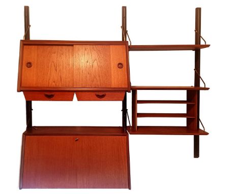 Louis van Teeffelen (1921-1972)Modular teak veneer wall unit/combination unit outside 2 sliding doors, 2 drawers with so-call