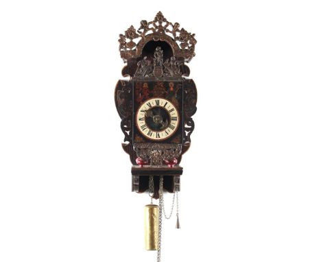 Frisian chair clock with polychrome painted dial, so-called maid's clock with 1-day movement with alarm clock, Holland 18th c