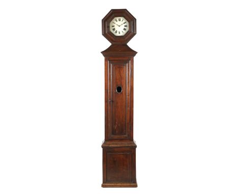 Longcase clock with octagonal movement in oak case, 237 cm high, 49 cm wide (plinth on left side and window in door missing)