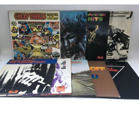 Nine blues rock LPs by various artists including Jimi Hendrix, John Mayall, Big Brother & The Holding Company and others.