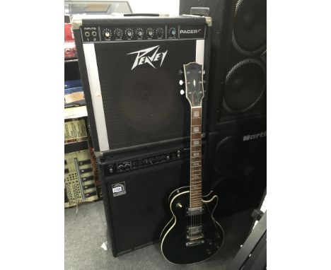A Japanese made Custom style electric guitar and a Peavey Pacer amplifier (2).