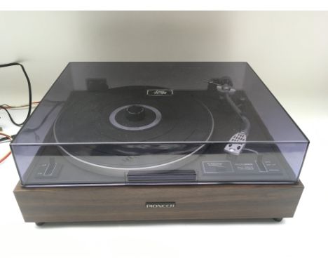 A Pioneer PL-12D record player and a pair of Pioneer floor standing speakers (3). New drive belt fitted and centre spindle ha