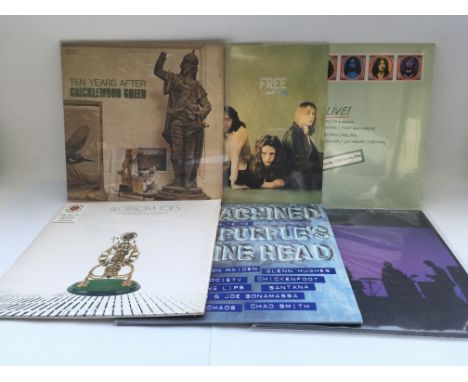 Two bags containing 13 rock LPs by various artists including Ten Years After, Free, Jimi Hendrix, Moby Grape and others. Incl