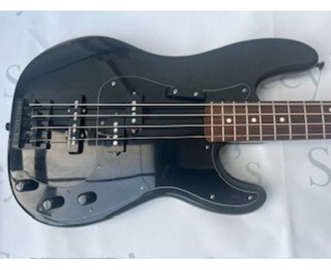 A Fender PJ Bass Guitar with Duff McKagan type Body in Black and changed pickups. BADASS BASS III Bridge in Black. Player's g