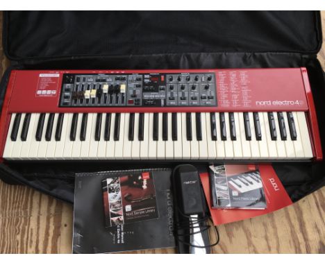 A cased Nord Electro 4D keyboard with expression pedal, booklets and CD.