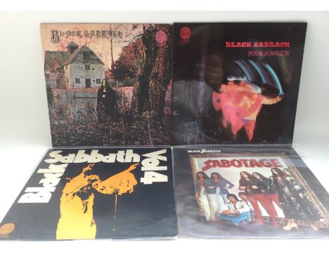 Four Black Sabbath LPs comprising the self title debut, 'Paranoid', 'Vol 4' and 'Sabotage'. Includes some first pressings.