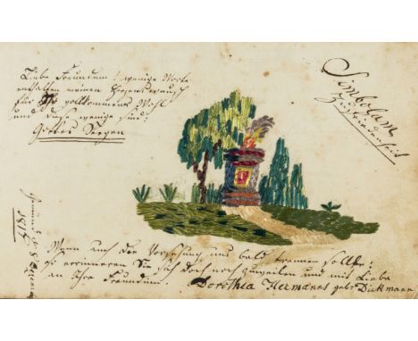 Album Amicorum, manuscript in German, 117pp., 2 watercolours, 1 silk stitched illustration, a few pencil drawings, some newsp