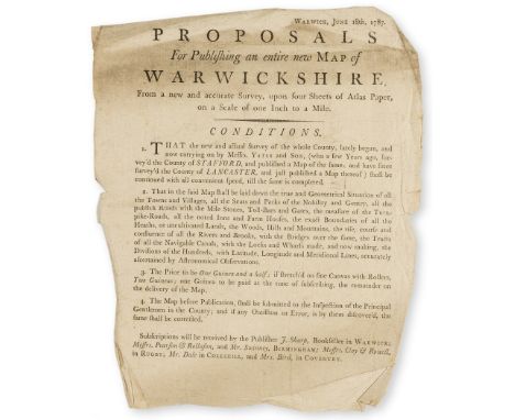 Warwickshire.- Proposals For Publishing an Entire New Map of Warwickshire, From a new and accurate Survey, upon four Sheets o