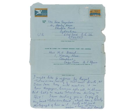 First Man to appear on Television.- Baird (Margaret, wife of John Logie Baird, d. 1996) Television Baird: The story of the ma