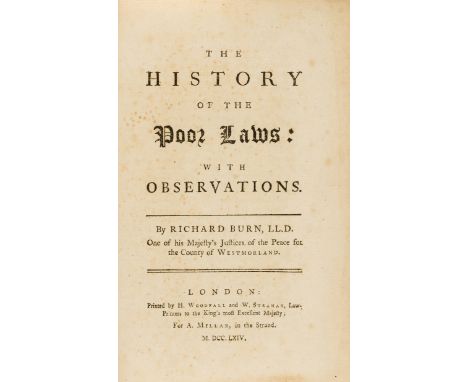 NO RESERVE Poor Laws.- Burn (Richard) The History of the Poor Laws: with Observations, first edition, browning, by H. Woodfal