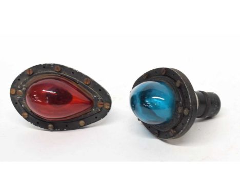 Pair of WWII red and blue Air Ministry type D aircraft light beacons/identification lamps