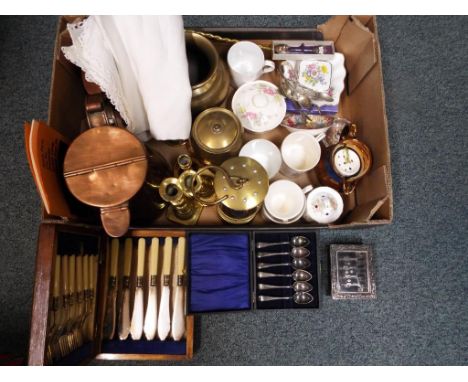 A good lot to include a quantity of brass and coper ware, a Lamp and Lighting Co. protector safety lamp type 6, two cases of 