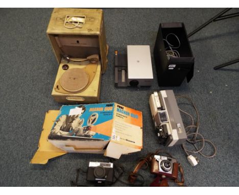 A good lot to include a vintage His Masters Voice retro music system, model number 1507, a Prinz Magnon convertible projector