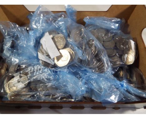 Numismatology - a large collection of UK pre-decimal and post-decimal coins, bagged by denomination, total weight approx 9 kg