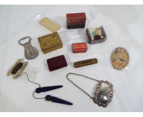 A good mixed lot to include a Chinese gilded lidded trinket box, a Jahnckes pill box, an original Coca Cola advertising mirro