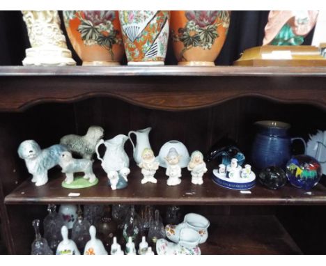 A good mixed lot to include ceramic models of Old English Sheepdogs by Beswick, Wade, Sylvac and similar, Portmeirion Parian 