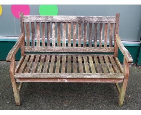 TEAK SLATTED GARDEN BENCH, 122cms W