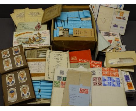 WILLS CIGARETTE CARD ALBUM, large quantity of similar collector's cards and two old stamp albums, mainly GB