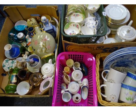 PARAGON TEAWARE, Minton moon flask, Wedgwood flow blue type dishes and an assortment of other ceramics