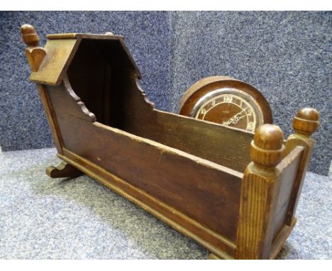 PERIOD DOLL'S CRIB and a polished mantel clock
