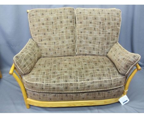 ERCOL RENAISSANCE LIGHT ELM TWO SEATER SETTEE, 94cms H, 127cms W, 85cms max D