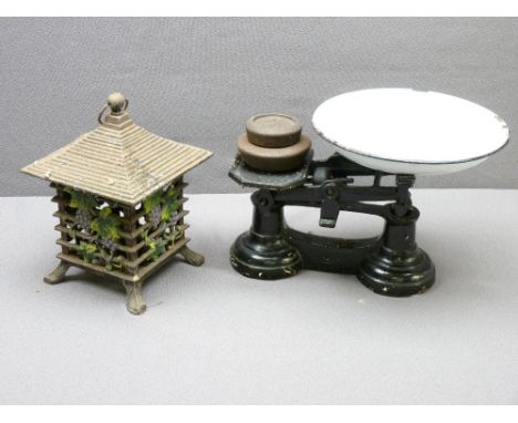CAST METAL PAGODA SHAPED SENSOR and a vintage set of scales