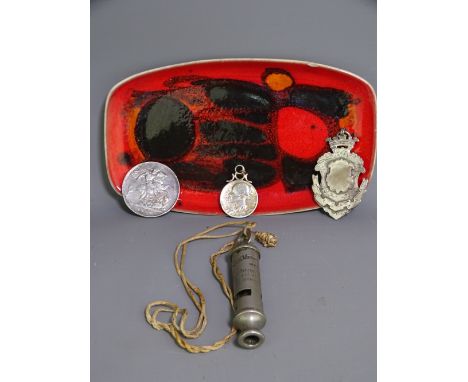 MIXED COLLECTABLES - a quantity to include a large silver fob, two jewellery fashioned coins, a Hudson &amp; Co metropolitan 
