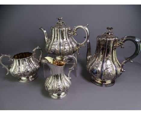 ELKINGTON &amp; CO VICTORIAN EPNS TEA SERVICE, excellent quality, four piece set of tea and coffee pots, gilt lined two-handl