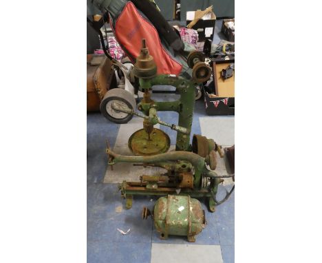A Work Bench Mounting Drill Press and Lathe with Electric Motor for Full Restoration 