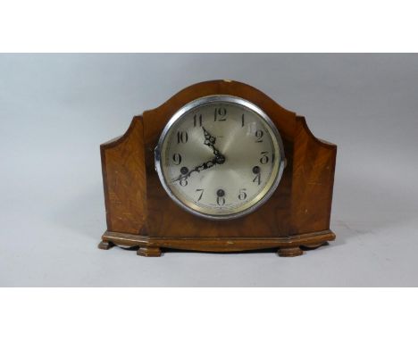 An Enfield Art Deco Inlaid Walnut Mantle Clock with Westminster Chime Movement, 34cm Wide 